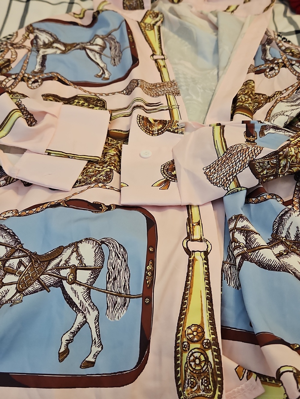 Hermes Pink and Blue Silk Horse-Print Blouse.idk What Size & Hermes Is On Label. - Picture 3 of 4
